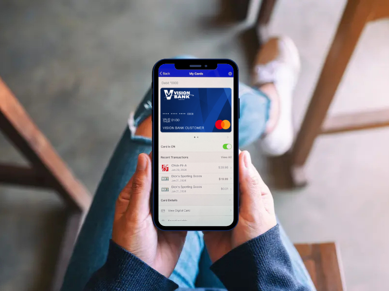 Image of Vision Bank mobile app. 
